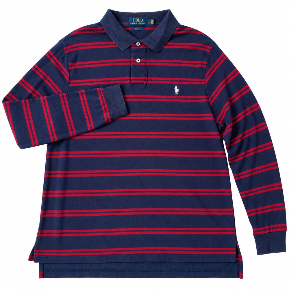 Polo Ralph Lauren Men Y2K Long Sleeve Polo Shirt L Navy Striped Preppy Academia
